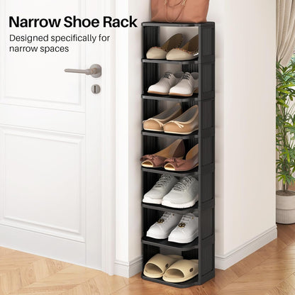 Kitstorack 8-Tier Vertical Plastic Shoe Rack, Freestanding Stackable Storage Organizer for Small Closets and Tight Spaces
