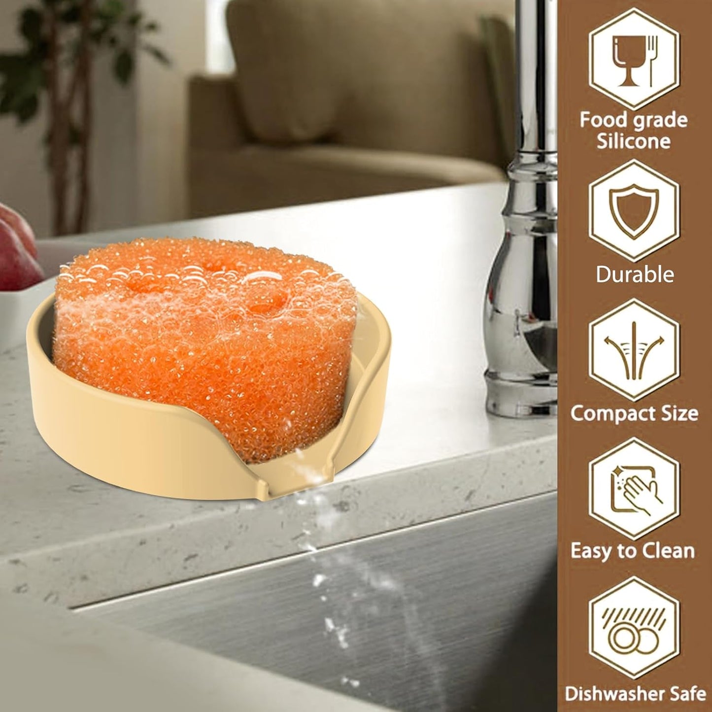 Sponge Holder for Scrub Daddy with Suction Cups and Drain Spout Kitchen Sink Caddy Organizer, Soap Dishes Holder Accessories Rack, Dishwasher Safe - 4.7"x4.7", Green