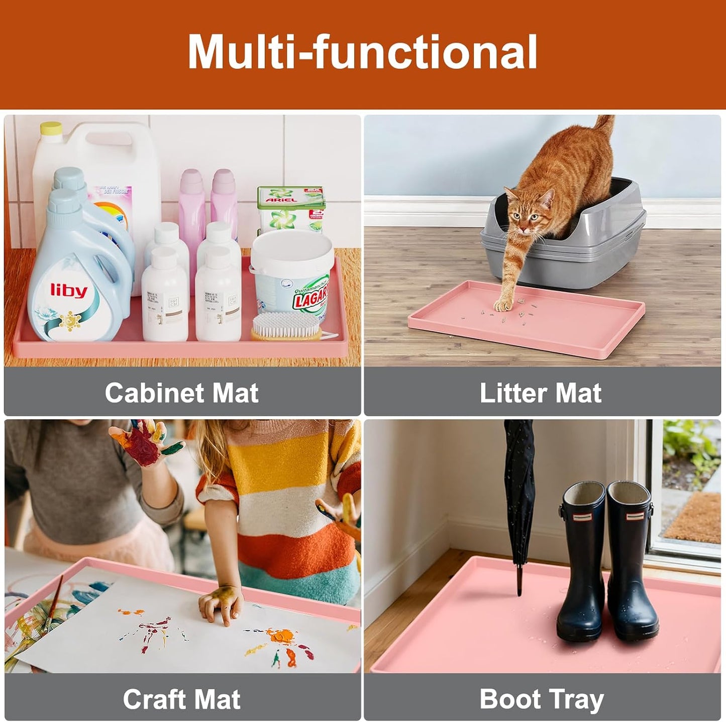ukeetap Extra Thick Silicone Mat Waterproof with Raised Edge 19” x 12”, BPA Free Non-Slip Dog & Cat Food Mat, Feeding Mat for Food and Water Bowls, Spill Proof Mat to Protect Floors, Black