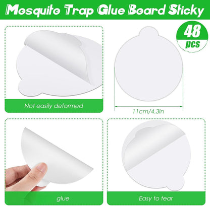 48 Pcs Round Insect Trap Refillable Glue Boards Sticky Fruit Fly Trap Mosquito Fly Killer for Mosquitoes Fruit Flies Gnats Moths Fits Most Models Indoor Outdoor Lamp (4.3 Inch)