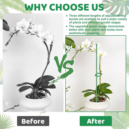 16inch & 12inch Plant Stakes, 18Pcs Adjustable Plant Support Stake Plant Sticks for Indoor Outdoor Green Poles with Rings Clips & Ties for Potted Plants Monstera Tomato Orchid Flower