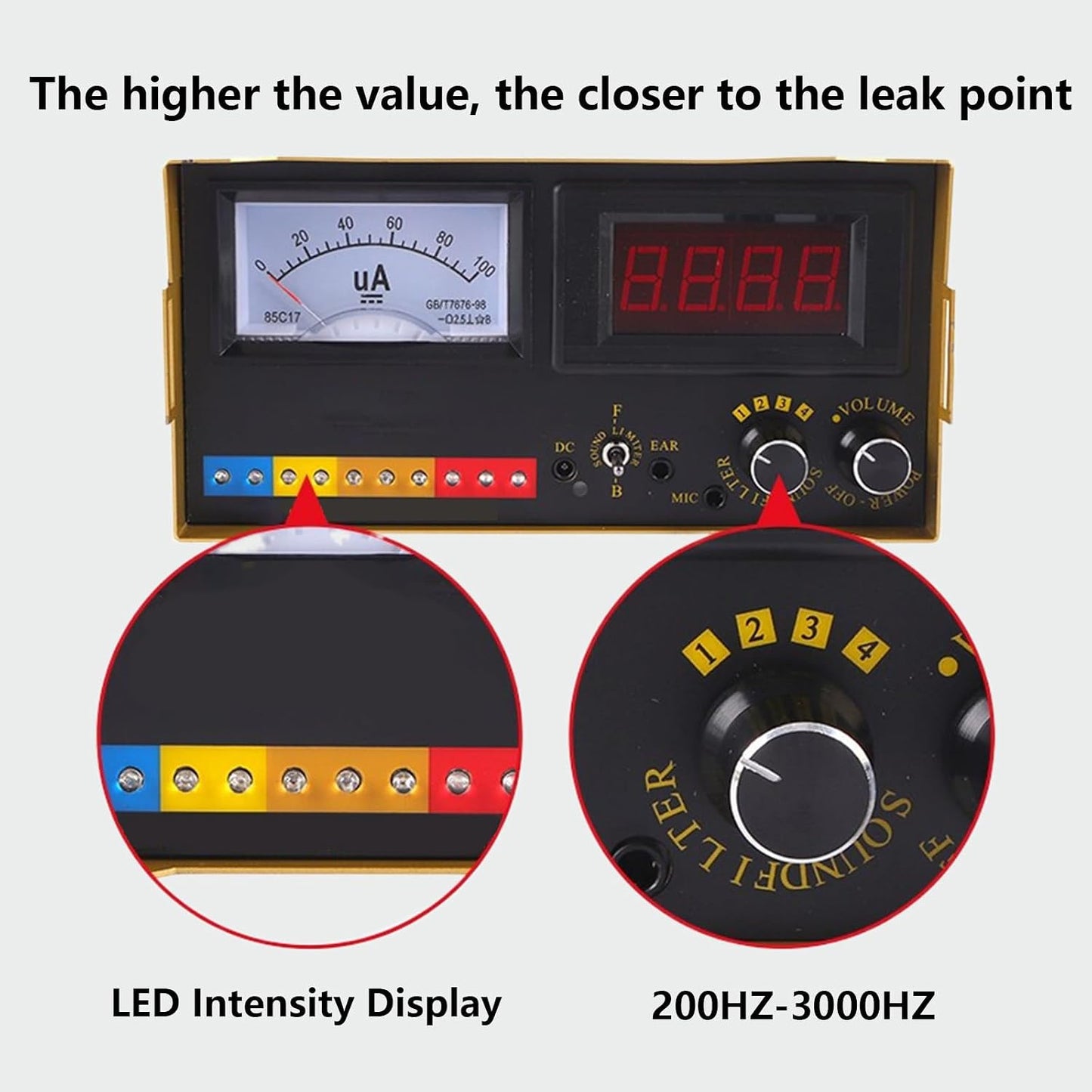 Under Sink Sensor, Geophone Water Leak Sensor, Geophone Tracer Water Leak Detector for Outdoor for Home with Adjustable 4 Gears