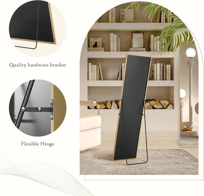 59"x16" Arched Full Length Mirror, Full Body Mirror with Leaning or Standing, Floor Standing Aluminum Frame for Bedroom, Livingroom, Cloakroom, Black