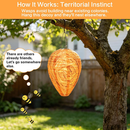 Fake Wasp Nest 4 Pack, Upgraded Waterproof Wasp Nest Decoy Outdoor Hanging, Realistic Artificial Hornet Nests with Stainless Steel Frame for Patio, Porch, Garden, Backyard, Under Eaves