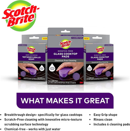 Scotch-Brite Scratch-Free Glass Cooktop Pads, Chemical Free Cleaning for Glass Stovetops, Tackle Burnt-On Messes, 2 Cleaning Pads