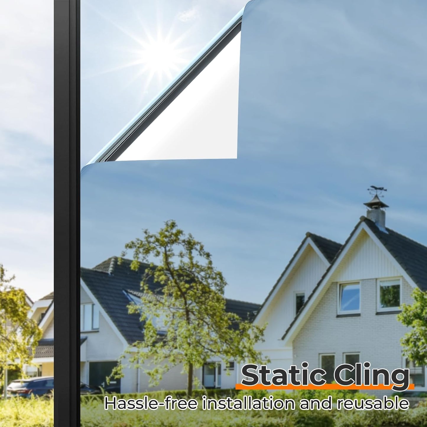 DOWELL Window Privacy Film, Frosted Glass Window Film, Static Cling Non-Adhesive Glass Clings, Sun Blocking Opaque Coverings, Reusable Door Stickers for Bathroom Home Office, Pure, 17.5" x 78.7"