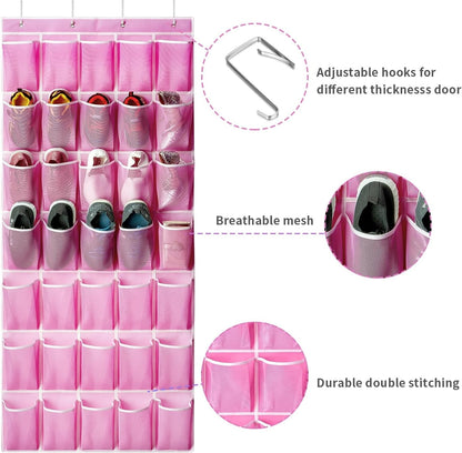 SAVERHO 35 Pockets Over the Door Shoe Organizer, Hanging Shoe Organizer for Door with 35 Mesh Pockets Large Capacity Shoe Hanging Storage Bag with 4 Metal Hooks (White-1Pack)