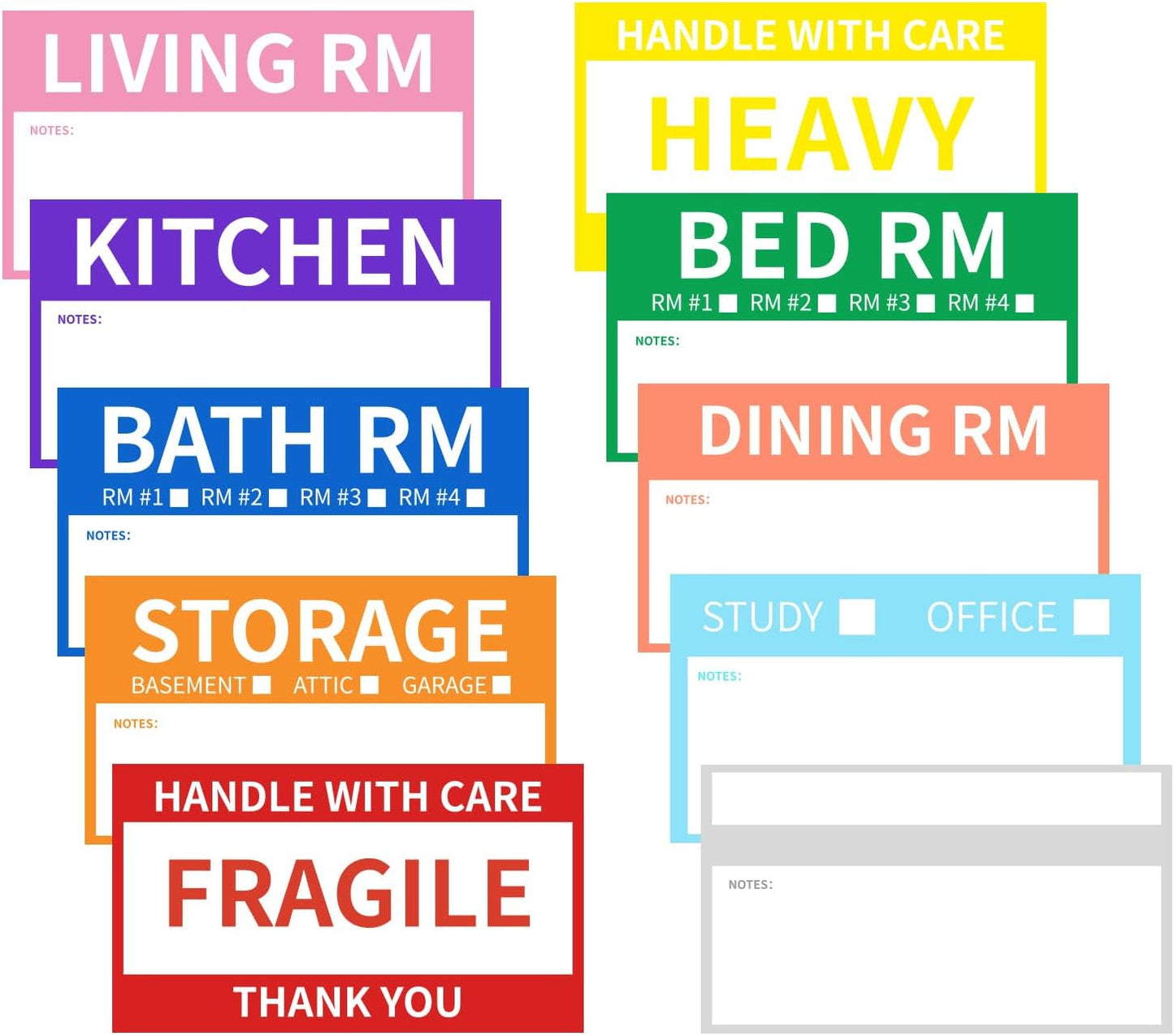 Ououstate Moving Stickers, 6 x 4 Inches Color-Coded Packing Box Labels 10 Designs with Fragile 、Heavy and Blank Customizable Labels (6 * 4IN)