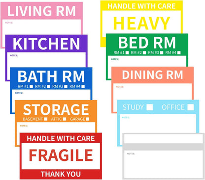 Ououstate Moving Stickers, 6 x 4 Inches Color-Coded Packing Box Labels 10 Designs with Fragile 、Heavy and Blank Customizable Labels (6 * 4IN)