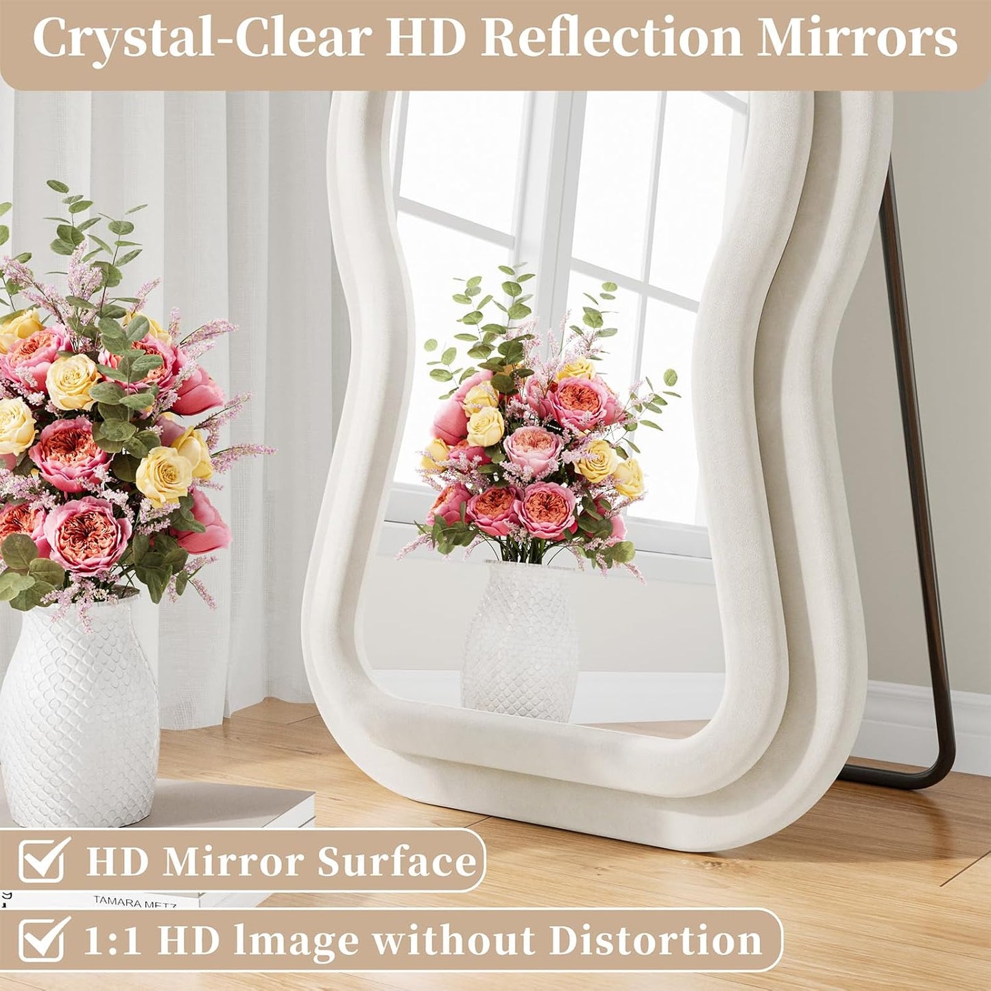 71"x32" Flannel Full Length Mirror, Arched Mirrors Full Length with Stand, Flannel Floor Mirror for Bedroom and Living Room, Full Body Mirror Hanging or Leaning, White