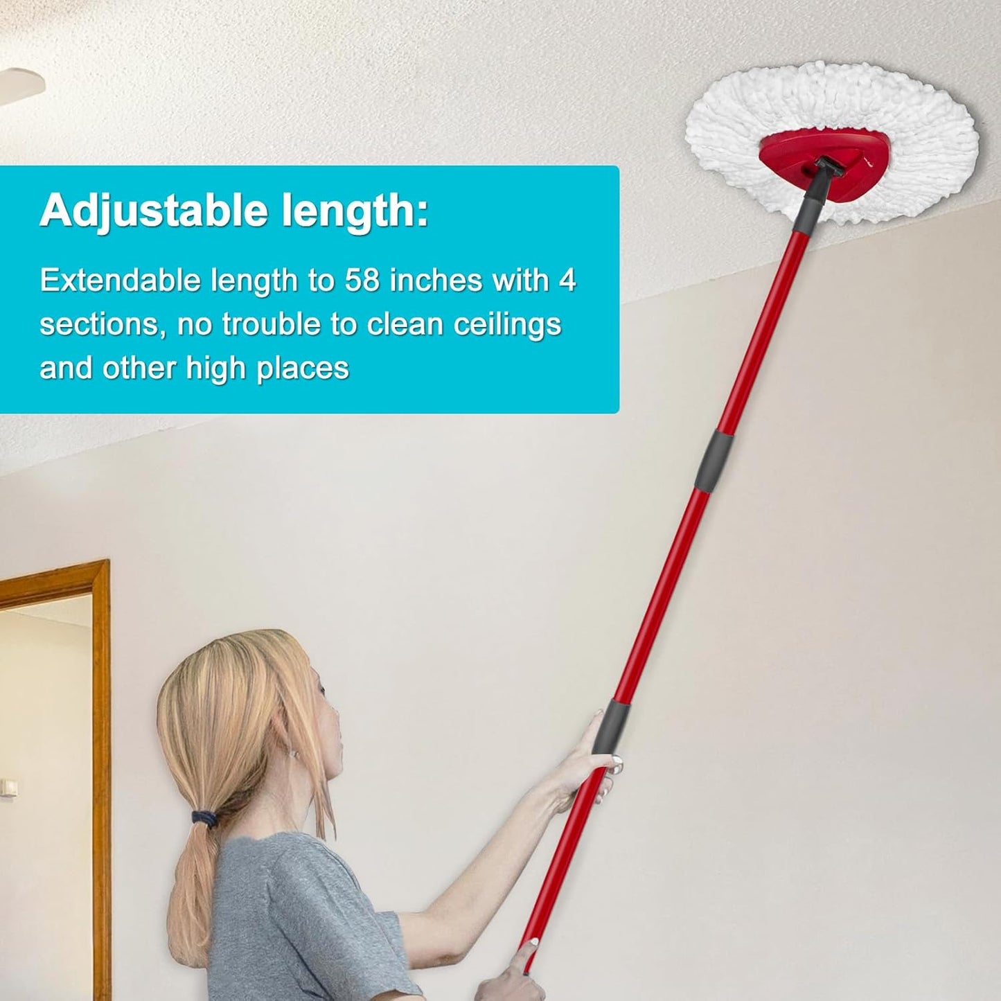Mop Head Replacement, Base, Mop Handle for Ocedar RinseClean 2-Tank System, 2 Microfiber Mop Refills, Extendable Length 30-59" Mop Handle, Base and Scrubber for All Hard-surfaced Floor