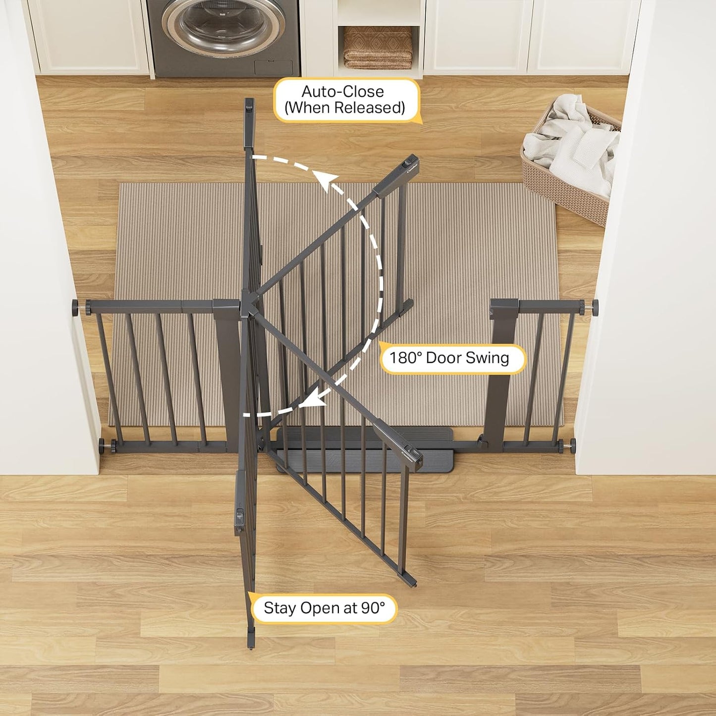 Cumbor 29.7-48" Baby Gate for Stairs, Mom's Choice Awards Winner-Dog Gate for Doorways, Auto Close Safety Pet Gate for Dogs Indoor, Easy Install Pressure Mounted Child Gate with Walk Thru Door, Brown