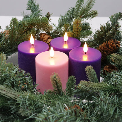Fanna Flameless LED Pillar Candles with Timer for Wreath, Battery Operated Rustic Wax Candles with Remote for Christmas, 8 Batteries Included - Set of 4 (D 3" x H 4") - Ivory
