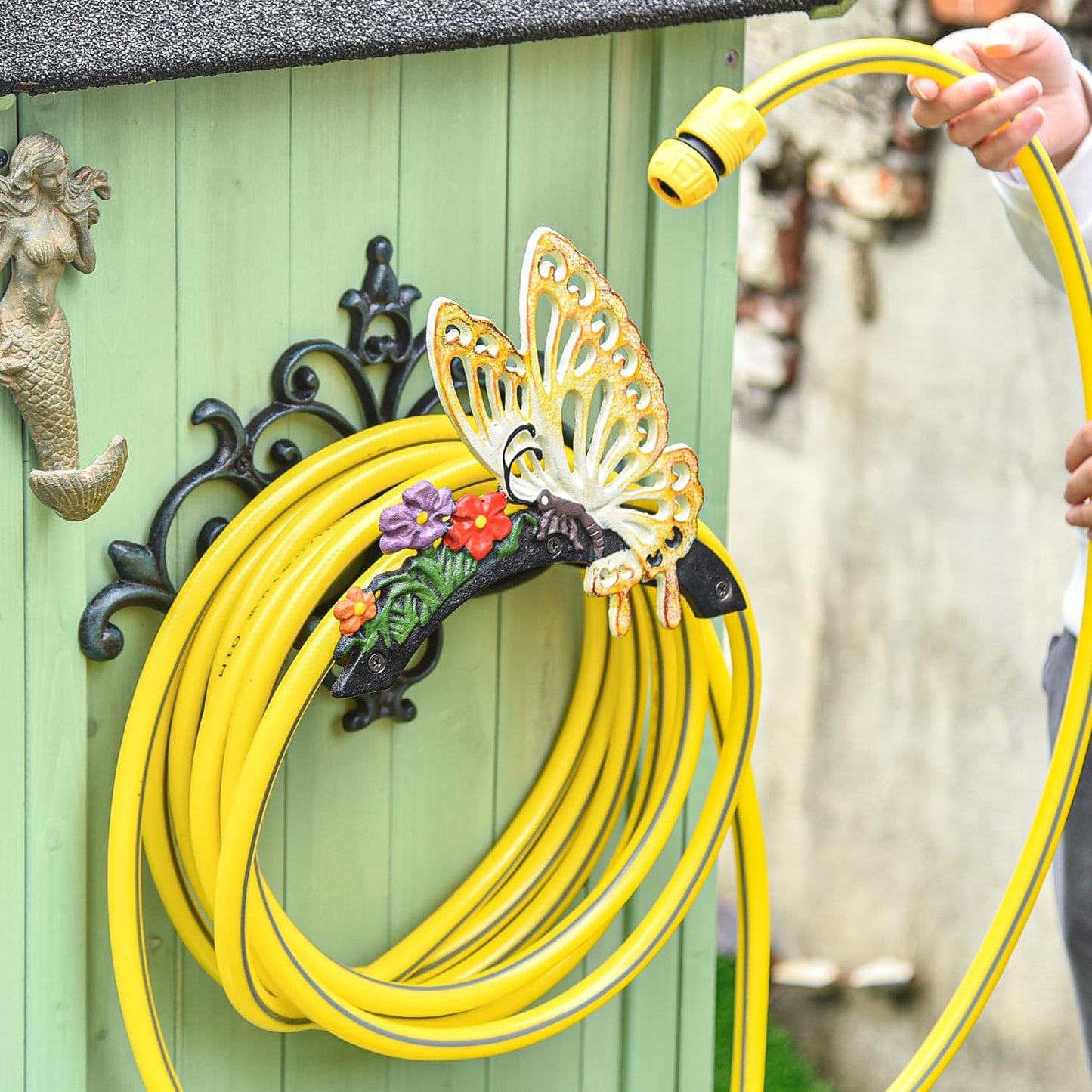 Sungmor Heavy Duty Cast Iron Hose Holder,Garden & Yard Decorative Birds Wall Mounted Hose Butler,Water Pipe Holds,Rack,Hanger,Antique Wall Decorations