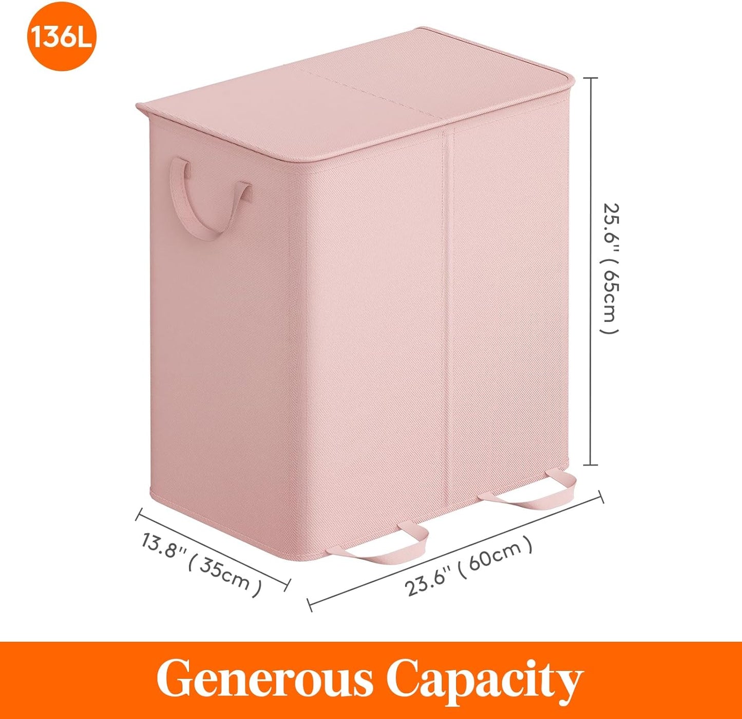 Lifewit Double Laundry Hamper with Lid and Removable Laundry Bags, Large Collapsible 2 Dividers Dirty Clothes Basket with Handles for Bedroom Laundry Room Closet Bathroom College, 136L Beige
