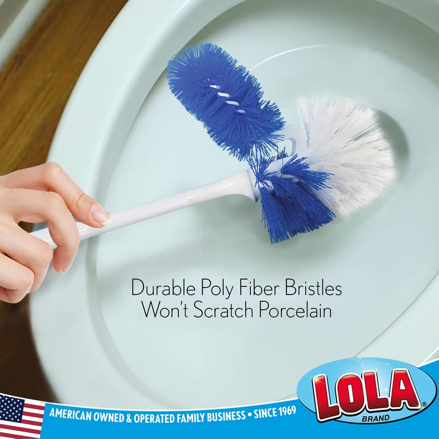 LOLA Toilet Bowl Brush w/Curved Head, Coated Wire, Durable Poly Bristles, Reaches Under Toilet Bowl Rim, 1 Pack