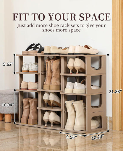 HAIXIN Shoe Organizer Rack for Small Spaces 5 Tier Plastic Vertical Narrow Shelves for Closet Black Shoe Holder, Stand for Entryway Storage Boots Organizer Stackable Cabinet