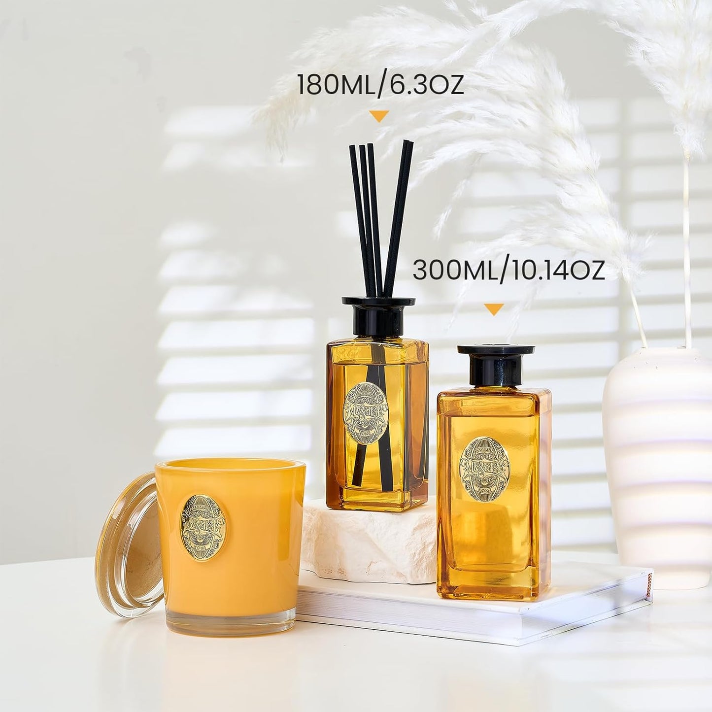 M&SENSE 6.3 oz Large Reed Diffuser Set | Lime+Basil Scent Oil Diffuser with Sticks | Hotel Collection Non-Toxic Home Fragrance |for Bedroom Bathroom Living Room - Colors A