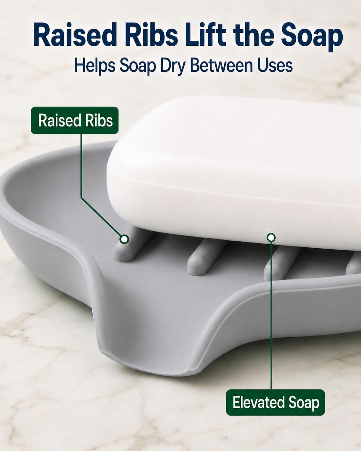 3 Pack Silicone Soap Dish with Drain, Bar Soap Holder for Shower/Bathroom, Self Draining Waterfall Soap Tray/Saver for Kitchen, Keep Soap Dry, Easy to Clean