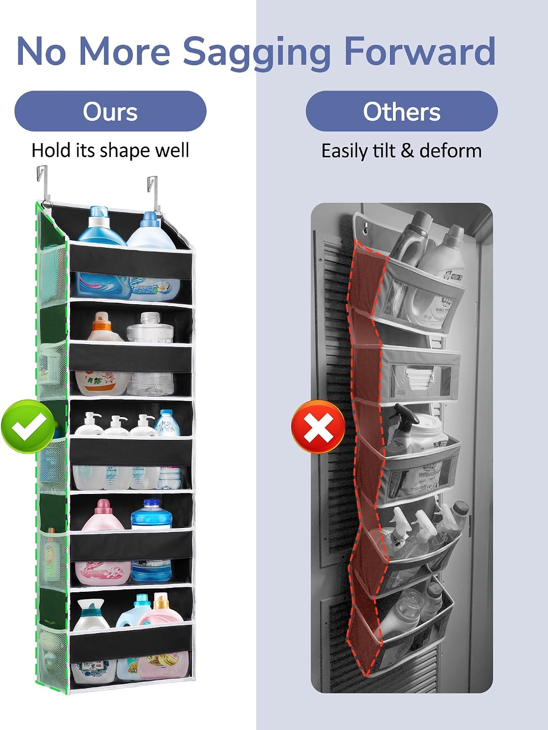 ULG Over the Door Organizer, 5-Tier Extra Large Hanging Storage with 10 Mesh Pockets, 100 lbs Capacity, Heavy Duty Door Organizer for Closet, Bedroom, Nursery Storage, Beige