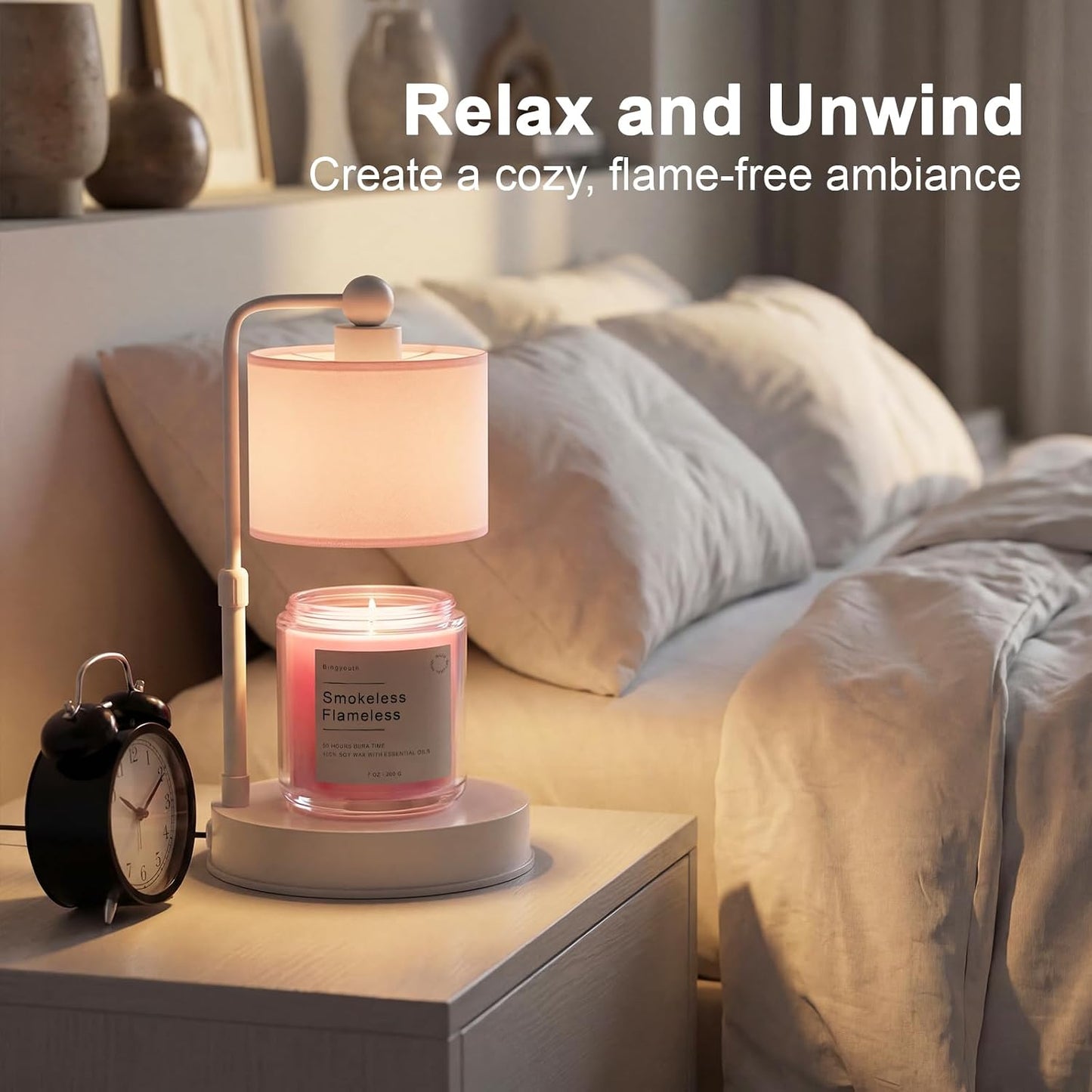 Candle Warmer Lamp with Timer, Modern Farmhouse Candle Warmer, Height Adjustable & Dimmable Electric Candle Warmer Lamp, Includes 2 Bulbs, Birthday Gift for Women, Mom, Housewarming - Flaxen