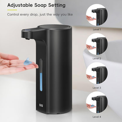 EKO Aroma 9 fl oz Automatic Liquid Soap Dispenser, Rechargeable & Water-Resistant Soap Dispenser for Kitchen and Bathroom with Adjustable Volume Control (Matte Black Steel)