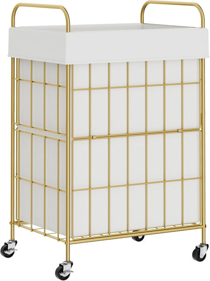 2 Section Laundry Hamper with Wheels and Brake, 100L Laundry Sorter Cart with 2 Removable Liner Bags, Metal Handle, Rolling Laundry Basket for Bedroom Laundry Room