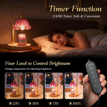 Candle Warmer Lamp with Adjustable Height - Flameless 4-Level Dimmable Wax Warmer, Timer Function & Stylish Design in Multiple Colors (Green)