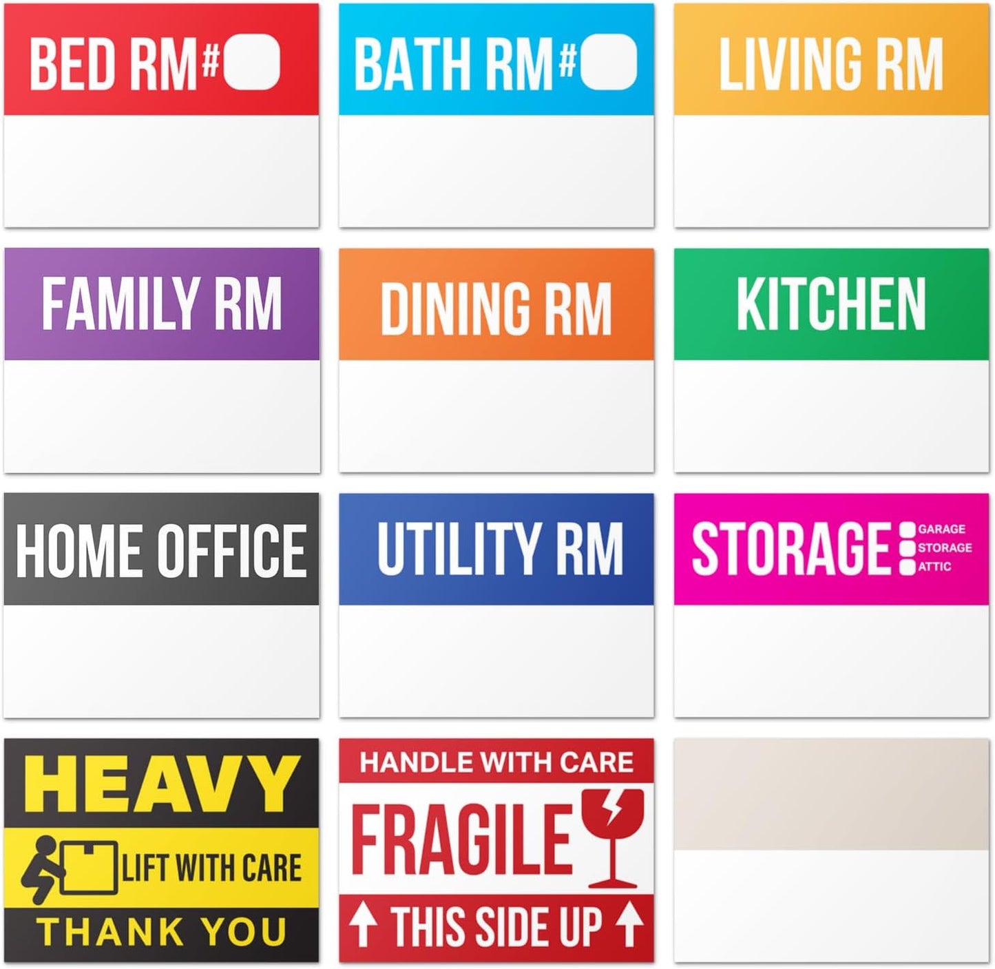 Home Moving Labels (3 x 2 inch, 10 Designs - 300 Labels) for 1-2 Bedroom, Color Coded Moving Stickers w/Writable Note Area, Fragile, Heavy & Extra Blank Stickers