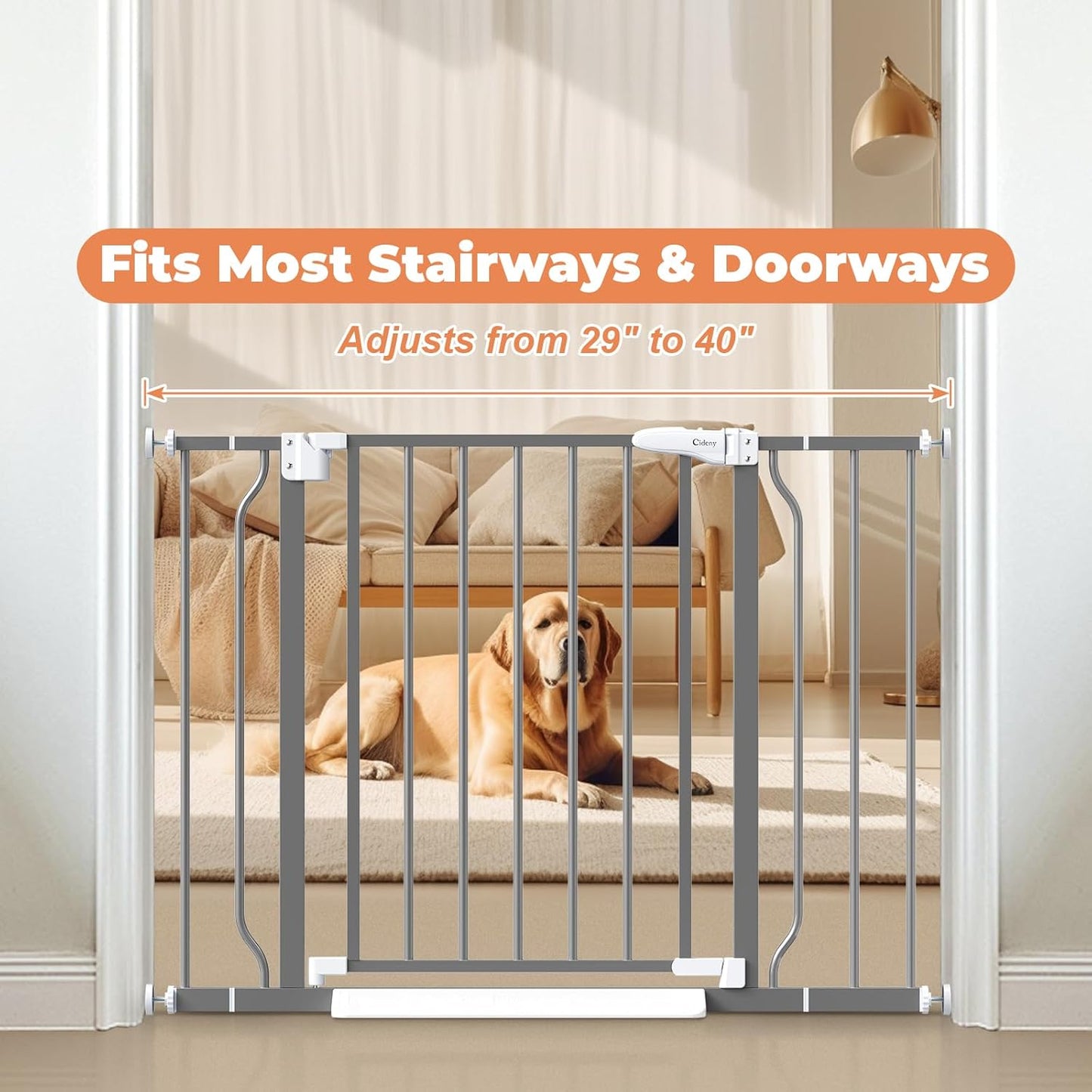 Baby Gate No Drilling, 29"-40" Auto Close Dog Gate Indoor for Doorways & Stairs, Pressure Mounted Adjustable Pet Gate, Easy Walk Through Child Gate for Children & Pets Stroller Friendly, White