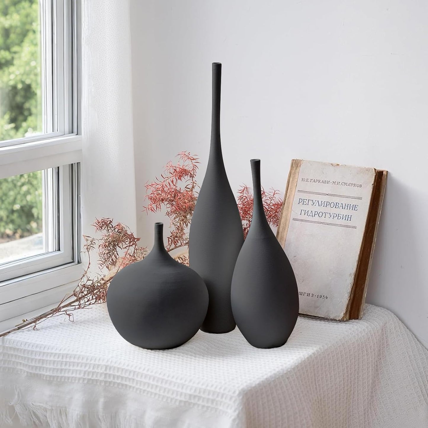 Relexome White Ceramic Vase Modern Boho Wabi-Sabi Flower Vase Set of 3 Decorative Aesthetic Vases for Centerpieces Pampas Matte Minimalist Vases for Living Room Table Shelf Home Decor Gift