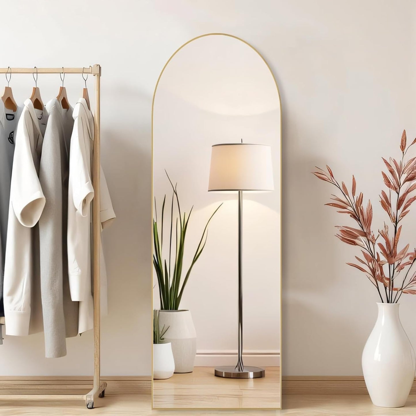Arched Mirror Full Length, Upgraded 16"x59" Body Wall Mirrors with Shatter-Proof Glass, Floor Standing, Hanging or Leaning, Tall Arch Mirror with Stand Aluminum Alloy Frame for Bedroom, Black