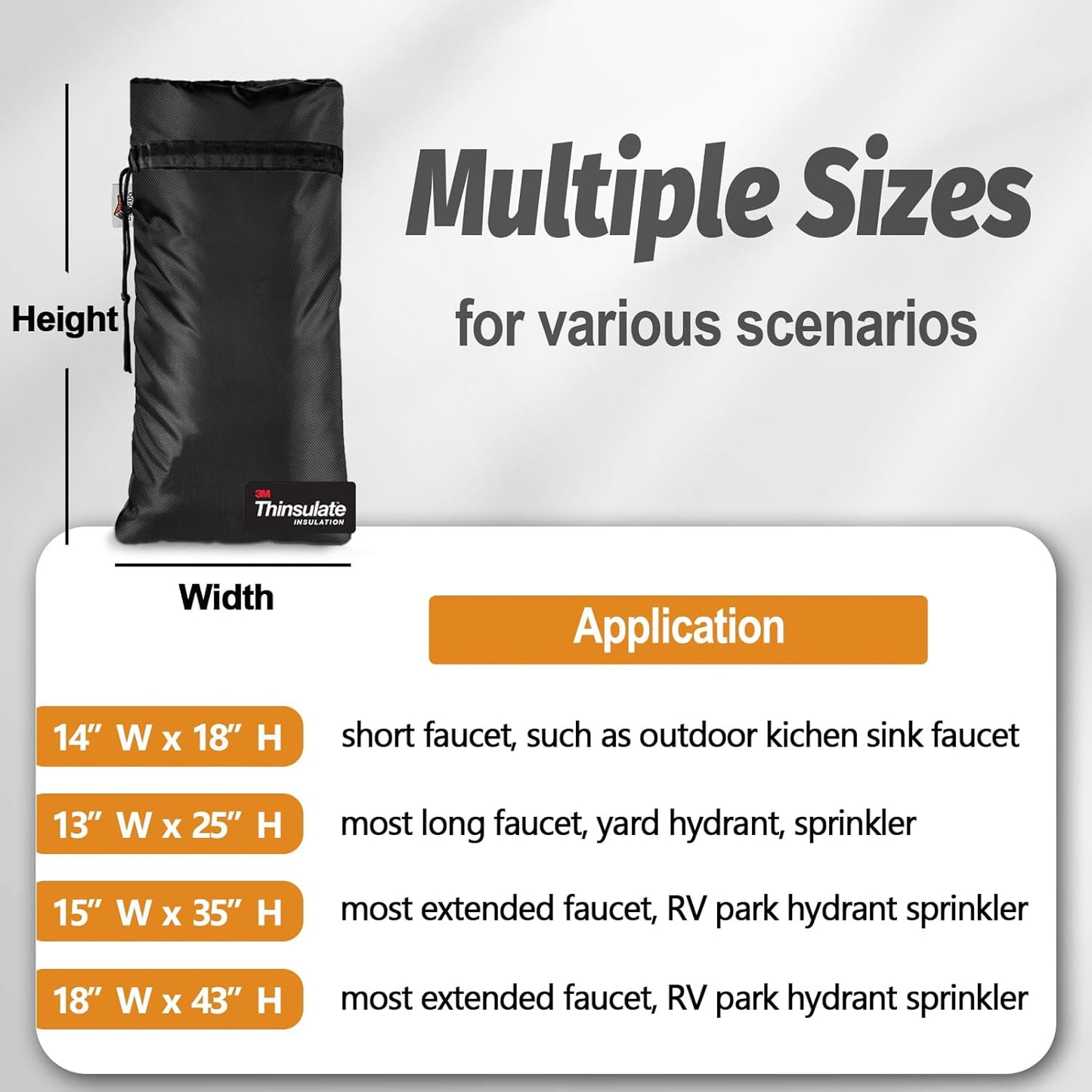 XXL Outdoor Faucet Covers for Winter, 3M Thinsulate Insulation Faucet Freeze Protector, 25”H x 13”W for Garden Lawn Faucets & Yard Hydrant, Waterproof Insulated Spigot Cover Faucet Sock – Black