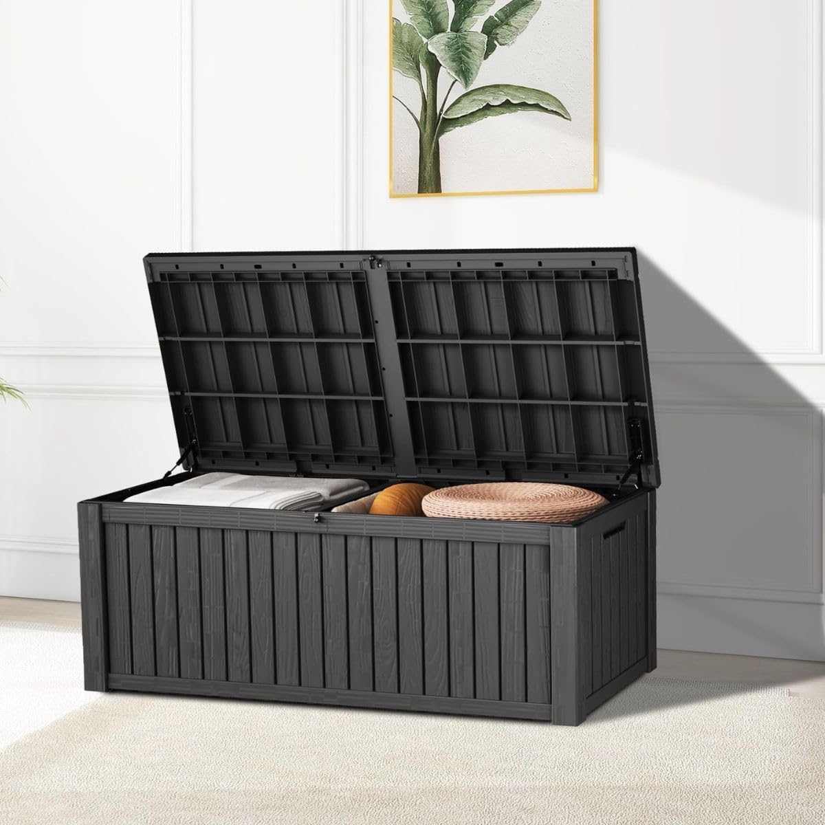 Outdoor Storage Box 325GAL Waterproof Resin Deck Box,Pool Accessories Supplies，UV-Resistant Lockable Package Delivery Bin for Garden Tools,Large Patio Outside Cushions,Chest,Furniture,Black