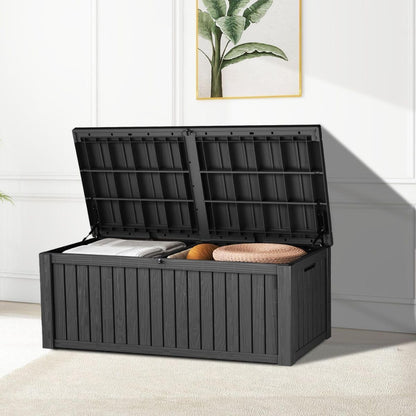 Outdoor Storage Box 325GAL Waterproof Resin Deck Box,Pool Accessories Supplies，UV-Resistant Lockable Package Delivery Bin for Garden Tools,Large Patio Outside Cushions,Chest,Furniture,Black