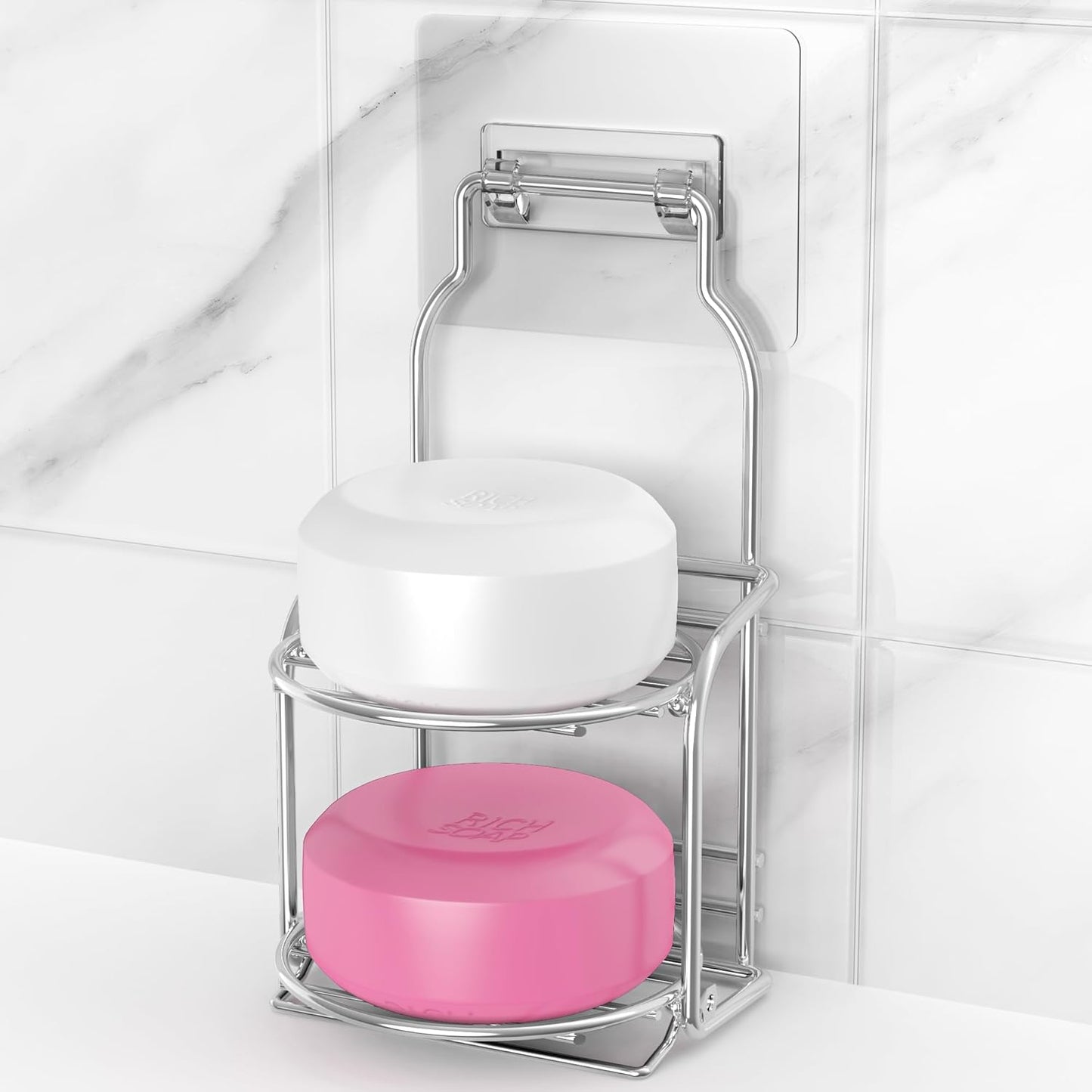 galasily 3-Tier Shower Soap Shampoo Bar Holder, Self Adhesive&Freestanding Draining Soap Caddy for Bathroom Wall Accesories, Apartment Essentials Decor…