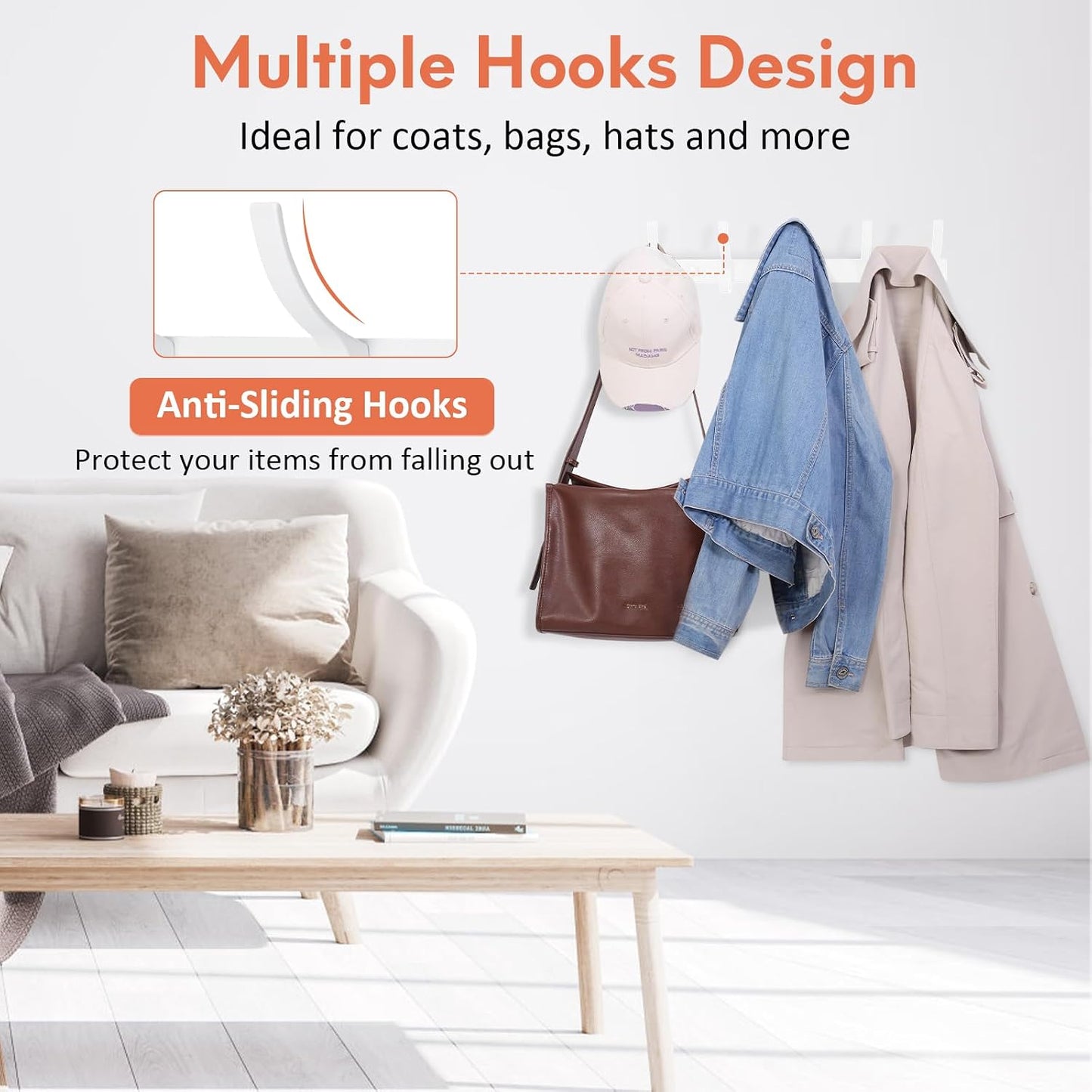 Optish Coat Rack Wall Mount, Wall Hooks for Hanging, Entry Coat Hooks Coat Hanger, Hat Rack Holder for Wall, Key Holder Purse Racks, Towel Rack for Bathrooms (2 Pack, Black)