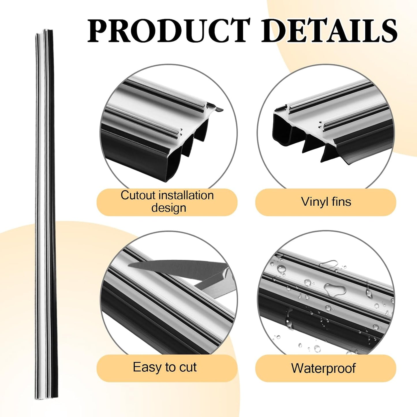 2 Pcs 36 Inch 90CM Exterior Door Sweep with Vinyl Fins, Under Door Weather Stripping Seal for Exterior Doors with Kerf Track, Replacement Bottom Door Seal Strip, Draft Stopper & Rodent Proof