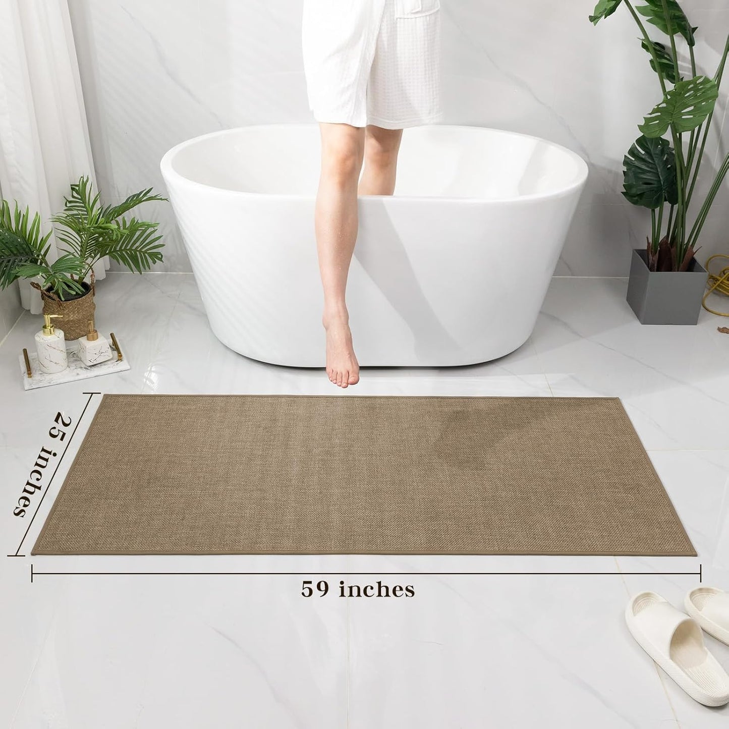 chakme Bathroom Rugs Mat 24x17, Ultra Thin Non Slip Bath Mat Small Quick Dry Absorbent Bath Mat for Bathroom Floor, (Dark Beige, 24"x17")
