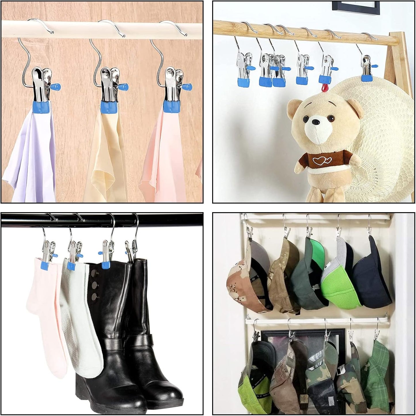 FuninCrea Laundry Hooks Clip, 5 Pcs Stainless Steel Anti-Slip Boot Laundry Hanger Clips Portable Heavy Duty Multi-Functional Single Hanging Clothes Clips for for Scarf, Gloves, Shoes, Socks (Blue)