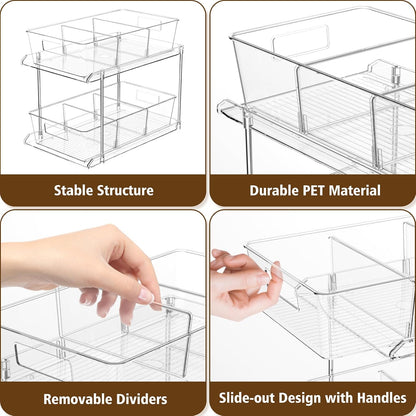 Fabspace Bathroom Under Sink Organizers and Storage, 2 Tier Vanity Countertop Pull-out Cabinet Organizer, Storage Container, Multi-Purpose Kitchen Pantry Organization with Dividers, 2 Packs