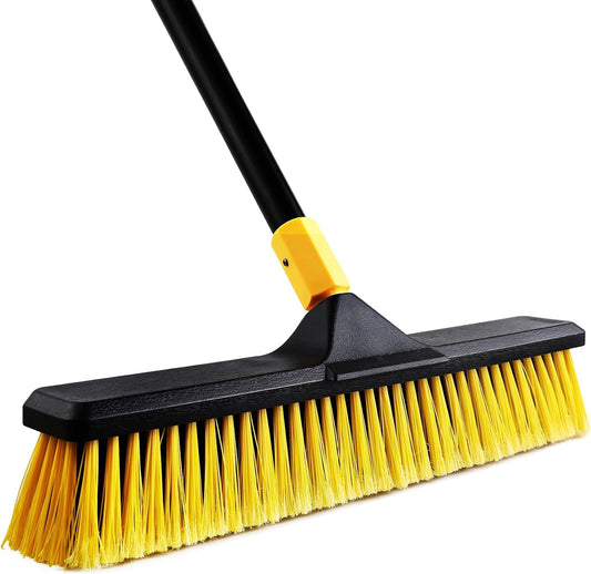 Yocada 18" Push Broom Outdoor Commercial Push Broom Heavy Duty Bristles Stiff Bristles 65" Long for Patio Garage Deck Concrete Wood Stone Cleaning