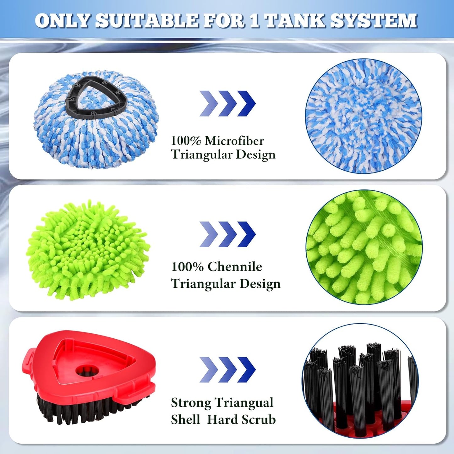 Spin Mop Head Refills Compatible with OCedar RinseClean 2-Tank System - 6-in-1 Kit Includes 4 Microfiber Replacement Heads, 1 Mop Base & 1 Scrub Brush - Machine Washable Floor Cleaning Set