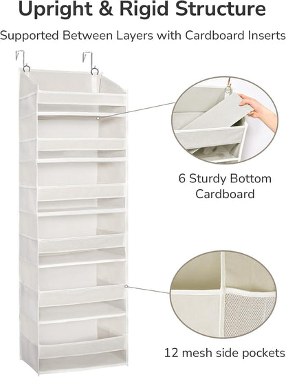ULG Over The Door Organizer with 6 Large Pockets 12 Side Pockets, 50lbs Weight Capacity Door Hanging Organizer for Bedroom, Bathroom, Pantry, Nursery Storage, Beige