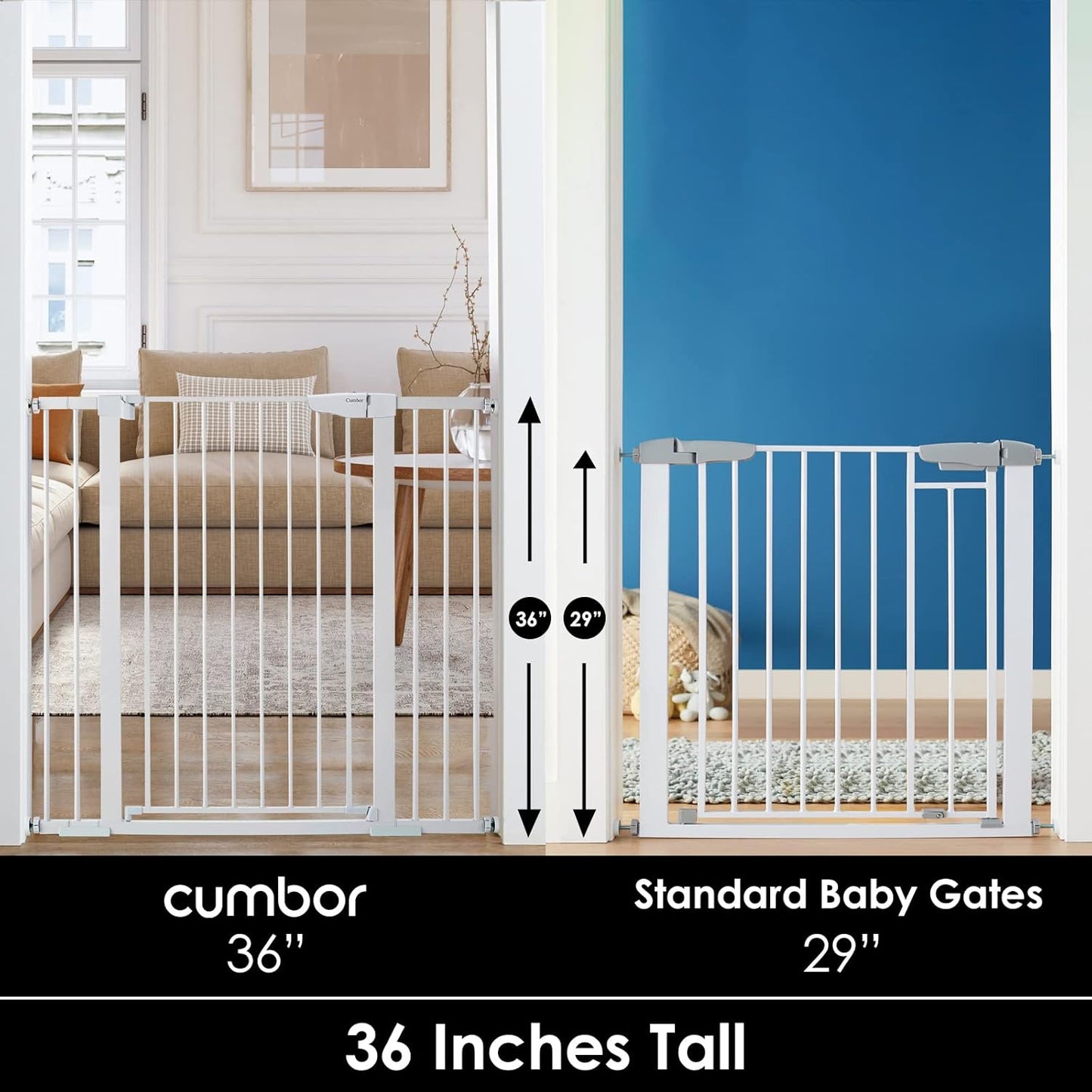Cumbor 30-46" Baby Gate for Stairs, Mom's Choice Awards Winner-Auto Close Dog Gate for The House, Gifts for Mom, Easy Install Pressure Mounted Pet Gates for Doorways, Black