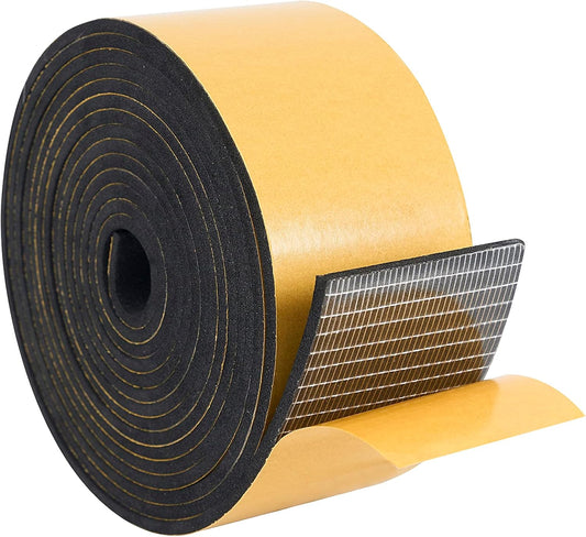 High Density Foam Weather Stripping Door Seal Strip Insulation Tape Roll for Insulating Door Frame, Window, Air Conditioner | Self Adhesive Sealing Weatherstrip (4 in x 1/4 in x 10 Ft, Black)