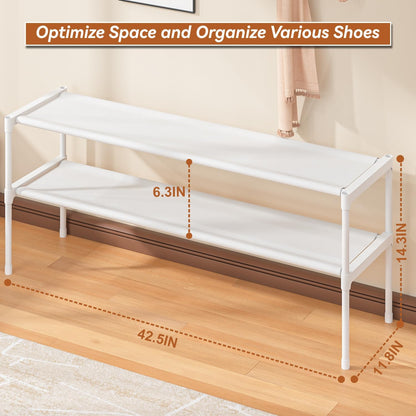 LUKYTOWER Extra Long Shoe Rack 2 Tier Shoe Storage Organizer Wide Stackable Shoe Organizer Racks for Closet Entryway,Shoe Shelf Stand Sturdy Durable Shoes Rack Holder Save Space