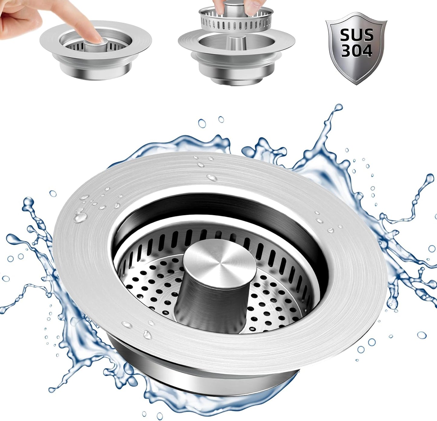 NinjaTiger Kitchen Sink Drain Strainer - 3-in-1 Stainless Steel Pop Up Sink Stopper Anti-Clogging Sink Strainer Basket Sink Drainer Filter Plug for US Standard 3-1/2'' Sink Drain | Gunmetal Gray