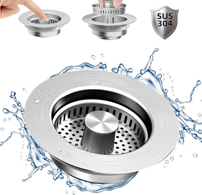 NinjaTiger Kitchen Sink Drain Strainer - 3-in-1 Stainless Steel Pop Up Sink Stopper Anti-Clogging Sink Strainer Basket Sink Drainer Filter Plug for US Standard 3-1/2'' Sink Drain | Gunmetal Gray