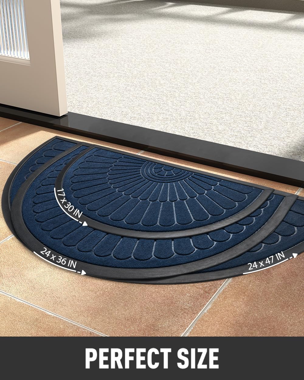 tchdio Door Mat Outdoor Indoor Entrance Doormat-Semicircular Durable Rubber Non Slip Front Door Mat for Outside Inside Entry Entryway Dirt Trapper WelcomeMat for Muddy Paws and Shoes-Black 17”x30”
